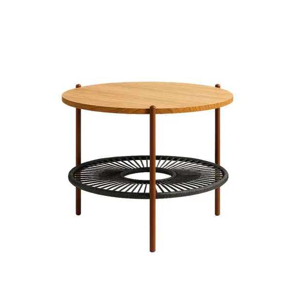 Mesa de Centro en Mimbre Sintético y Madera – Ideal para Sala o Terraza